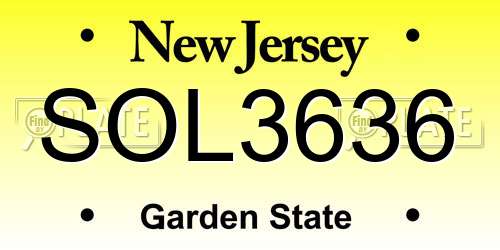 SOL3636 New Jersey License Plate