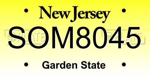 SOM8045 New Jersey License Plate