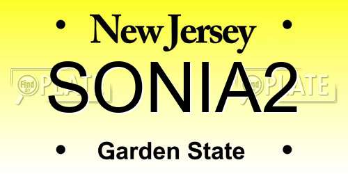 SONIA2 New Jersey License Plate