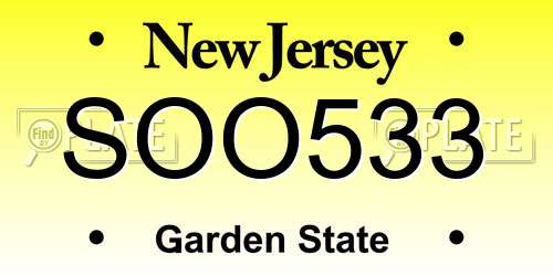 SOO533 New Jersey License Plate