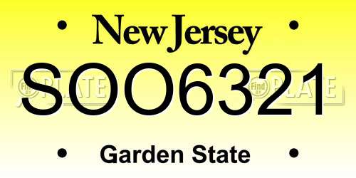 SOO6321 New Jersey License Plate