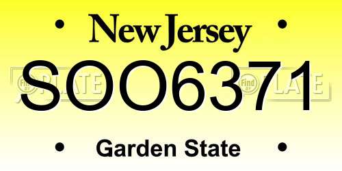 SOO6371 New Jersey License Plate