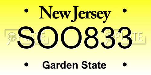 SOO833 New Jersey License Plate