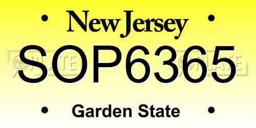 SOP6365 New Jersey License Plate