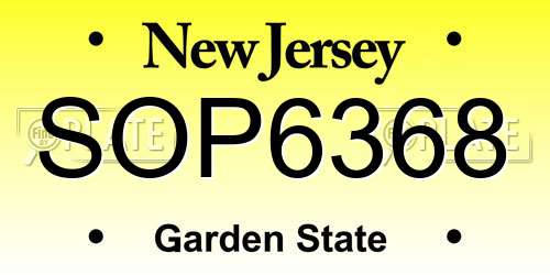 SOP6368 New Jersey License Plate