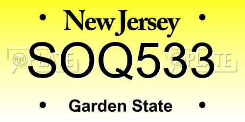 SOQ533 New Jersey License Plate