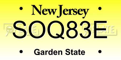 SOQ83E New Jersey License Plate