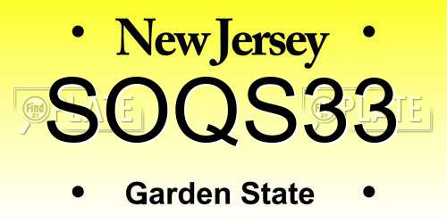 SOQS33 New Jersey License Plate