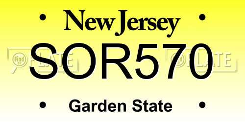 SOR570 New Jersey License Plate