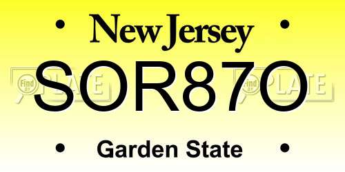 SOR87O New Jersey License Plate