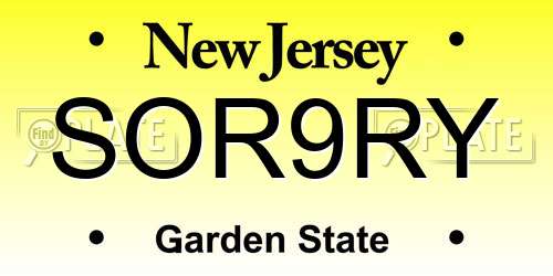 SOR9RY New Jersey License Plate