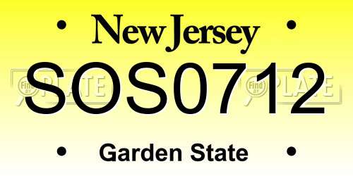 SOS0712 New Jersey License Plate