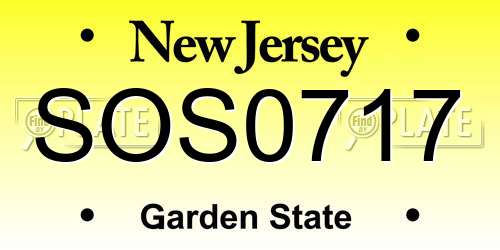 SOS0717 New Jersey License Plate