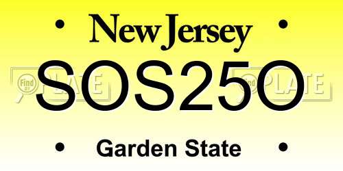 SOS25O New Jersey License Plate