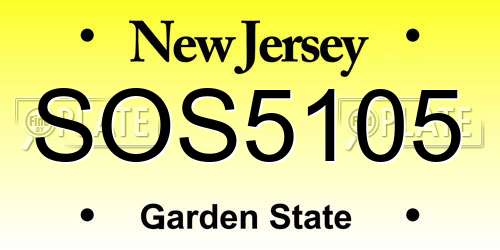 SOS5105 New Jersey License Plate