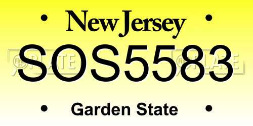 SOS5583 New Jersey License Plate