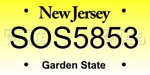SOS5853 New Jersey License Plate