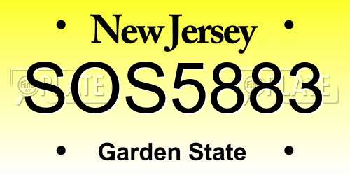 SOS5883 New Jersey License Plate