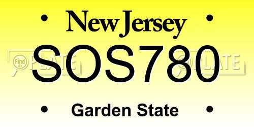 SOS780 New Jersey License Plate