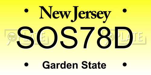 SOS78D New Jersey License Plate