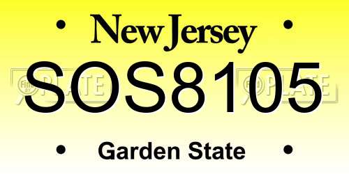 SOS8105 New Jersey License Plate