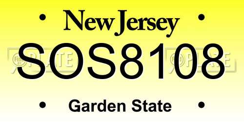 SOS8108 New Jersey License Plate