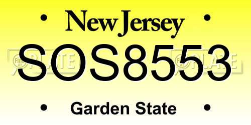 SOS8553 New Jersey License Plate