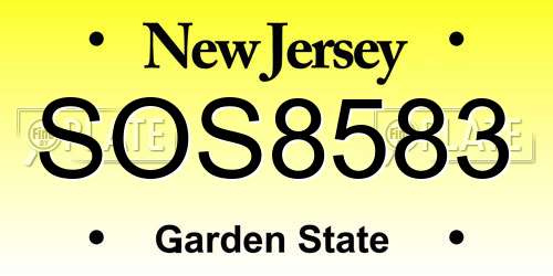 SOS8583 New Jersey License Plate
