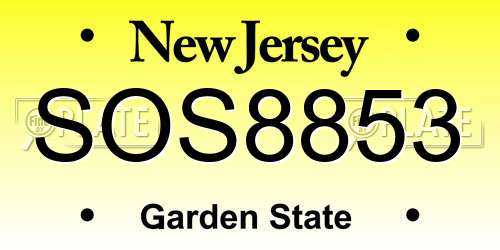 SOS8853 New Jersey License Plate
