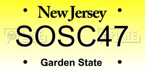 SOSC47 New Jersey License Plate