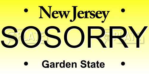 SOSORRY New Jersey License Plate