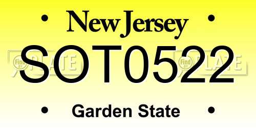 SOT0522 New Jersey License Plate