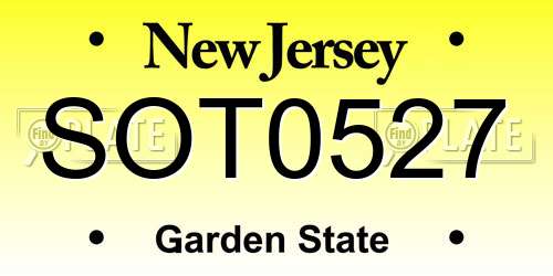 SOT0527 New Jersey License Plate