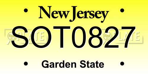 SOT0827 New Jersey License Plate