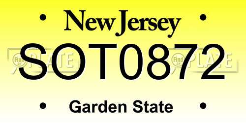SOT0872 New Jersey License Plate