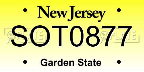 SOT0877 New Jersey License Plate