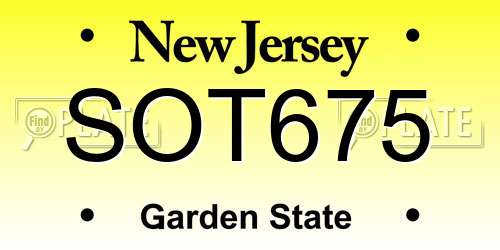 SOT675 New Jersey License Plate