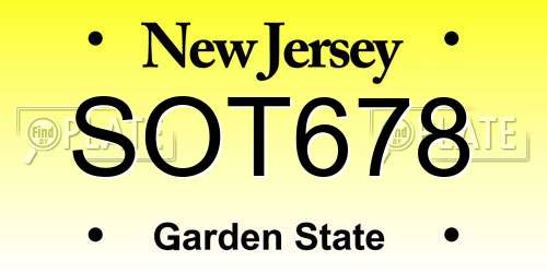 SOT678 New Jersey License Plate