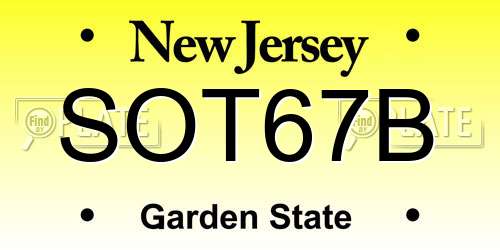 SOT67B New Jersey License Plate