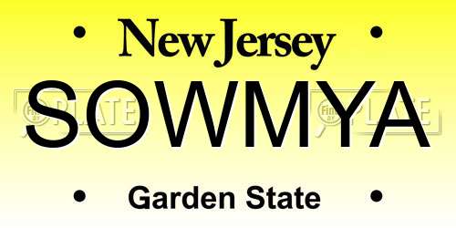 SOWMYA New Jersey License Plate