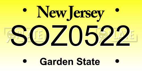 SOZ0522 New Jersey License Plate
