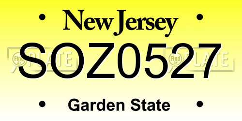SOZ0527 New Jersey License Plate