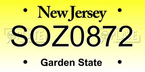 SOZ0872 New Jersey License Plate