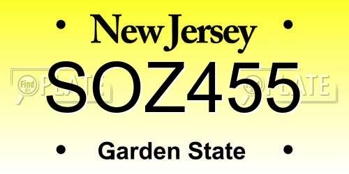 SOZ455 New Jersey License Plate