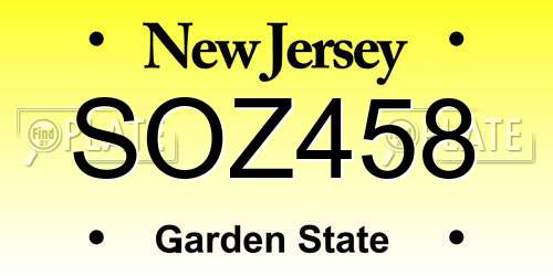 SOZ458 New Jersey License Plate