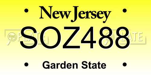 SOZ488 New Jersey License Plate