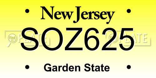 SOZ625 New Jersey License Plate