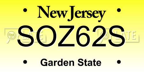SOZ62S New Jersey License Plate