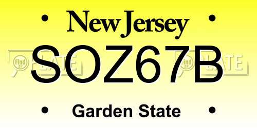 SOZ67B New Jersey License Plate