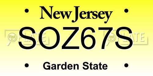 SOZ67S New Jersey License Plate